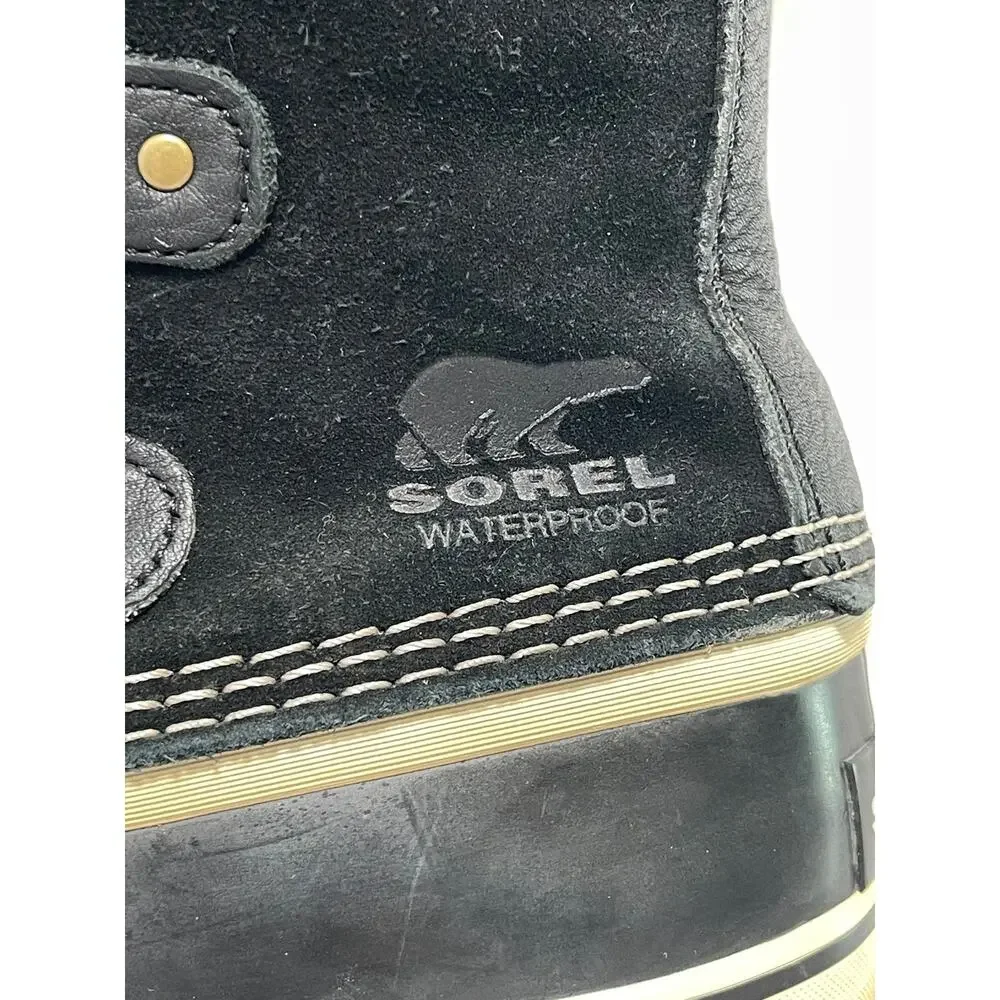 Sorel Joan of Arctic Boots Womens 7 Black Suede Faux Fur Waterproof Winter Snow